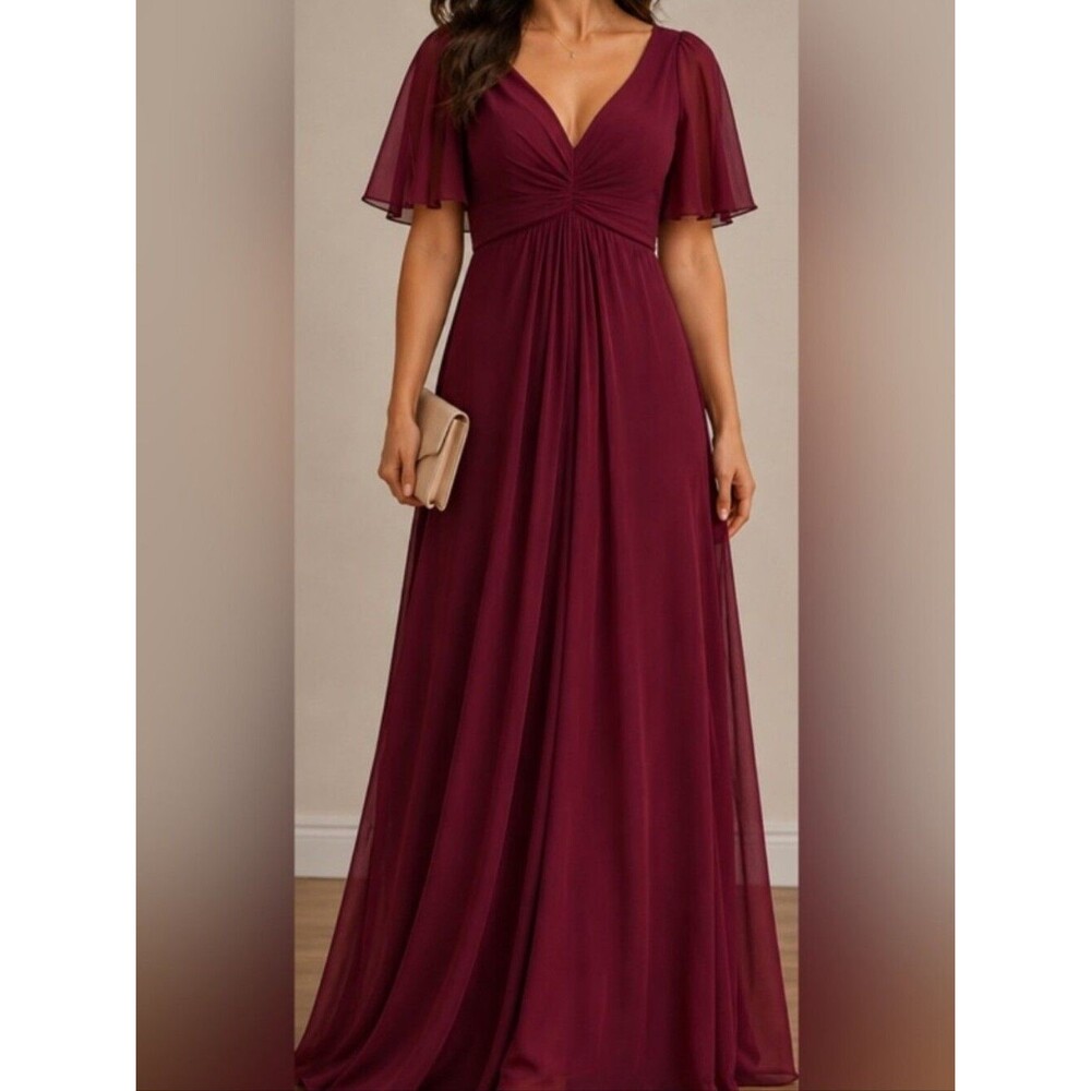 Morilee by Madeline Gardner 21594 Claret Chiffon Formal Evening Maxi Gown